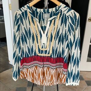 Maeve Blue and Red Patterned Blouse